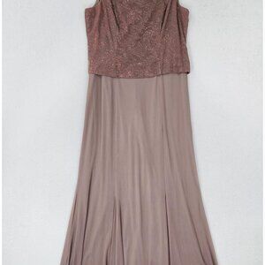 Alex Evenings Dress Womens 16 Mauve Brown Shimmer Sleeveless Formal Gown Maxi
